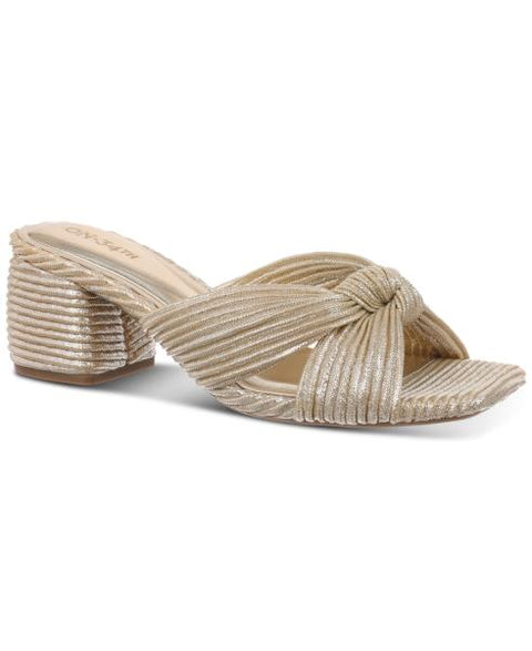 On 34th Women's Gaiaa Bow Block-Heel Dress Sandals, Created for Macy's - Gold Fabric