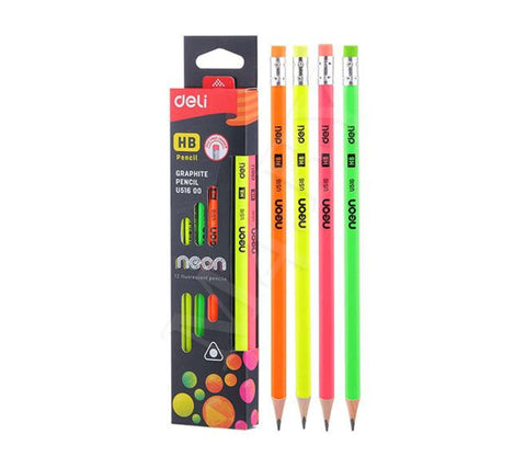 Deli HB Pencil Graphite Pencil Neon 12 Fluorescent Pencils  (U516 00)