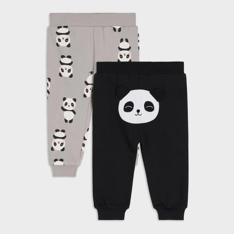 Sinsay Baby Boy's Grey & Black All-Over Panda Printed 2 Pack Sweatpants