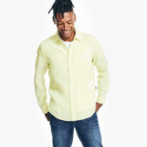 Nautica Men's Light Yellow Short Sleeve Linen Shirt |Nautica In Lebanon