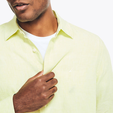 Nautica Men's Light Yellow Short Sleeve Linen Shirt |Nautica In Lebanon