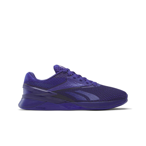 Purple athletic shoe on a white background