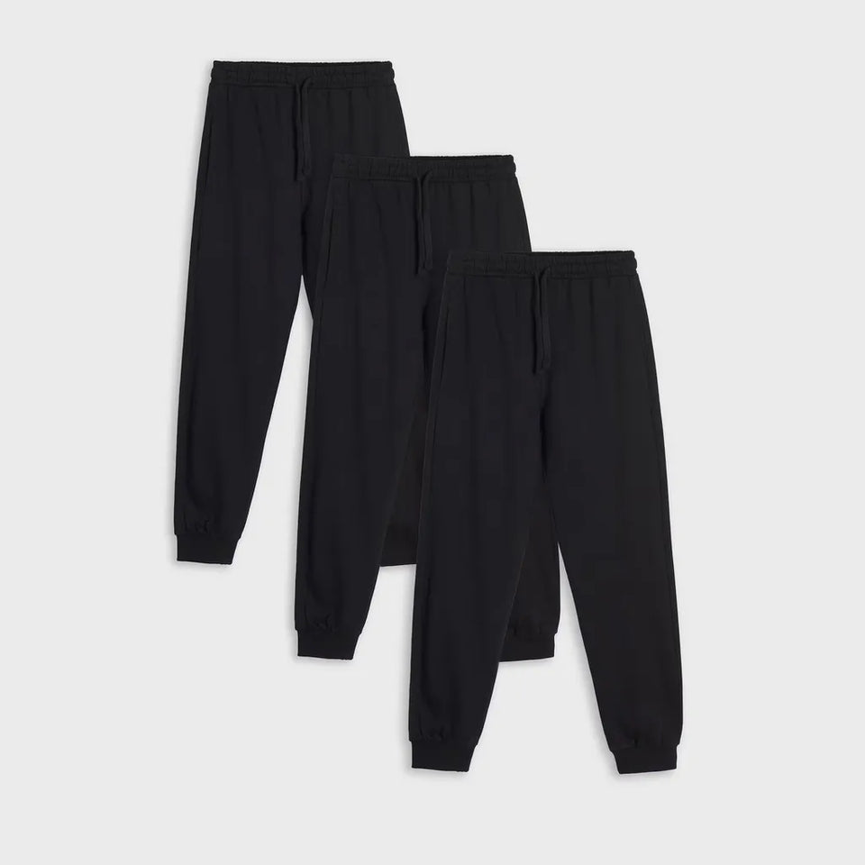 Sinsay Boy's Black Cuffed Ankles & Elastic Waistband Jogger 3 Pack Sweatpants