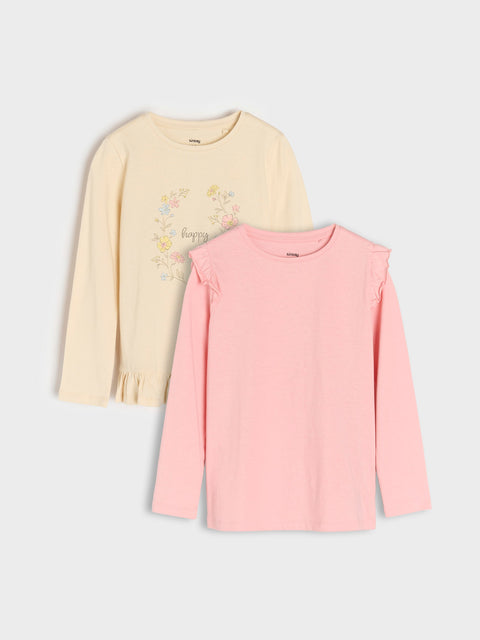 Sinsay Girl's Multicolor 2 Packs Ruffle Long Sleeve Crew Neck Blouse|Sinsay In Lebanon