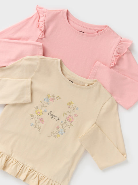 Sinsay Girl's Multicolor 2 Packs Ruffle Long Sleeve Crew Neck Blouse|Sinsay In Lebanon