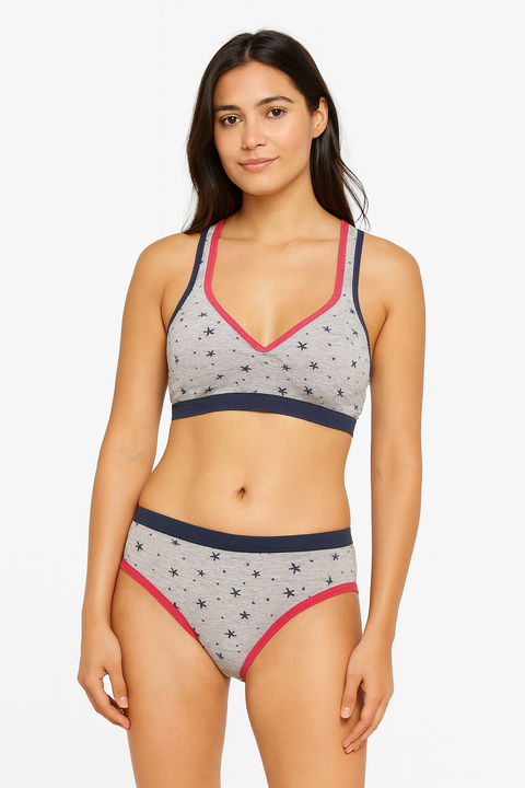 Demar Women's Vigore Grey Asterisks 2 Piece Lingerie Set | Demar In Lebanon