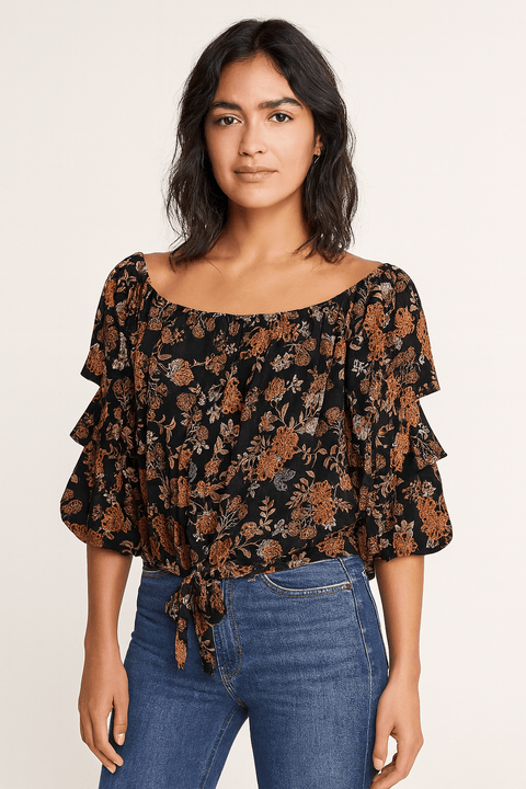 Vince Camuto Women's Black Floral Printed Off Shoulder Blouse | Vince Camuto In Lebanon