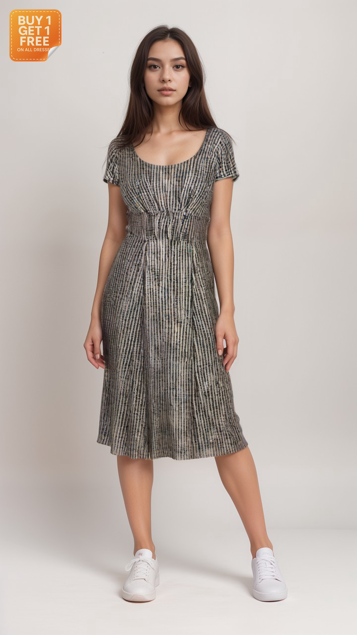 Calvin Klein Women's Gray/Black Flutter-Sleeve Dress | Calvin Klein in Lebanon