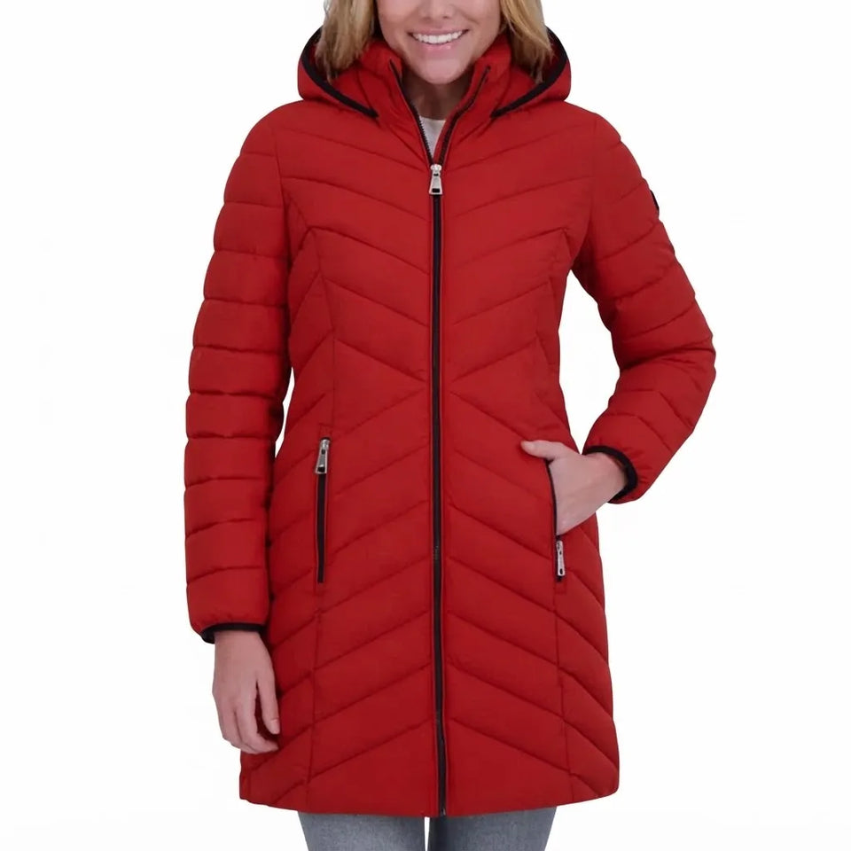 DKNY Women's Brick Red Puffer Walker Jacket