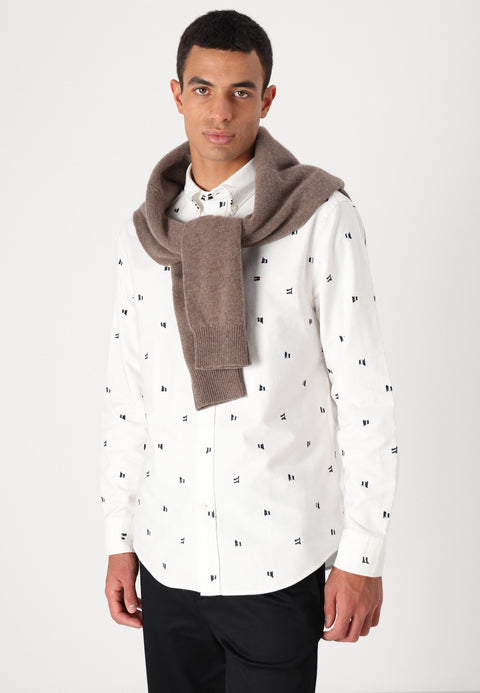 Tommy Hilfiger Men's White Embroidered Flag Cotton Shirt | Tommy Hilfiger In Lebanon