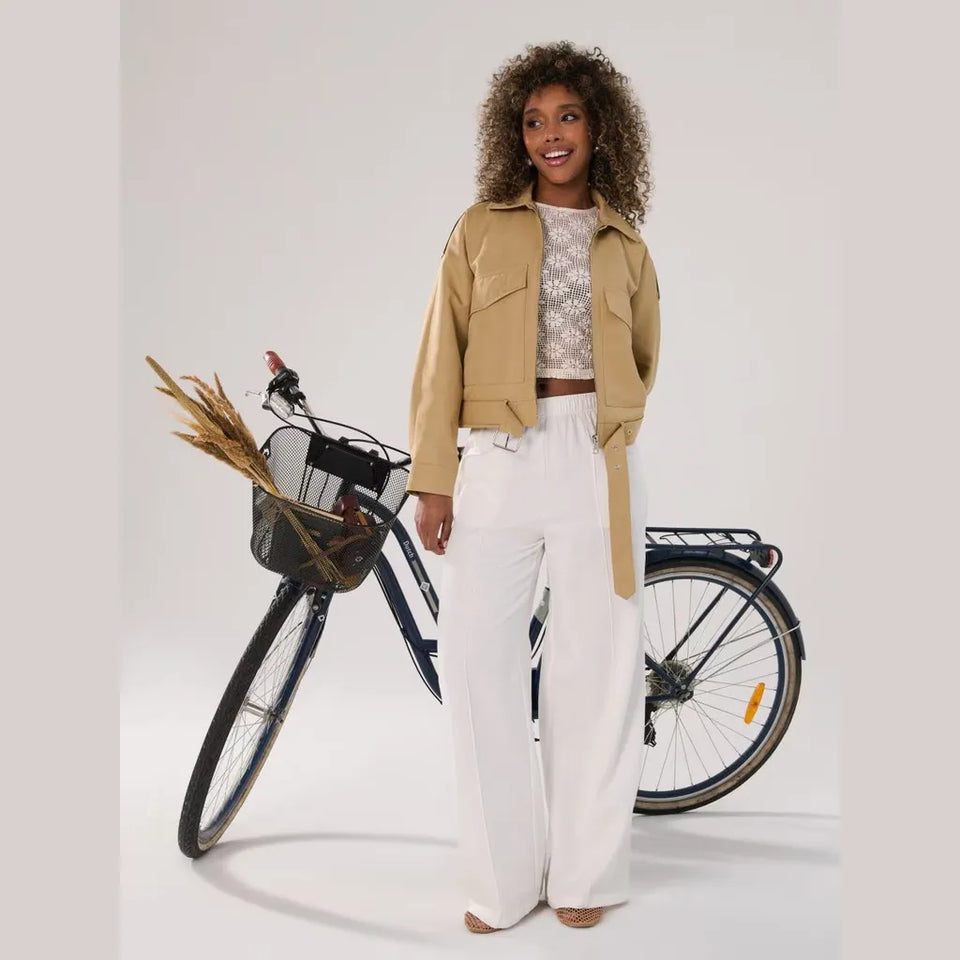 Sinsay Women's Tan Cropped And Shoulder Epaulettes Jacket