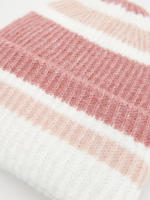 Reserved Girl's White & Coral Striped Hat | Reserved In Lebanon