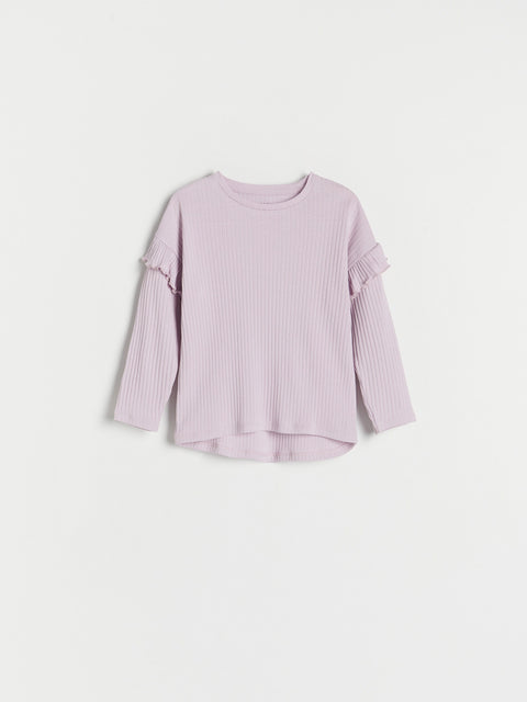Light purple ribbed sweater on a white background