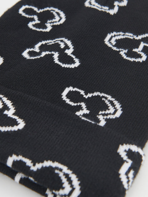 Black socks with white elephant pattern on a white background