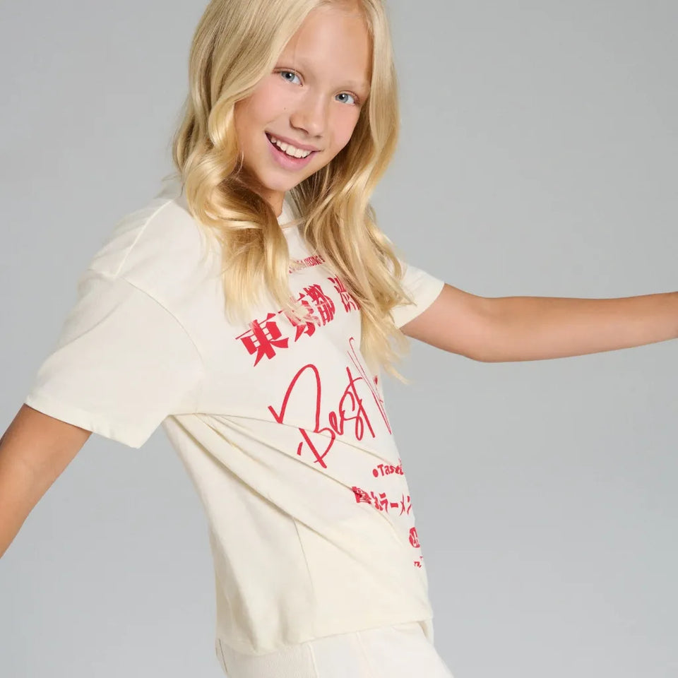 Sinsay Girl's White Short Sleeve Crew Neck Printed T-Shirt