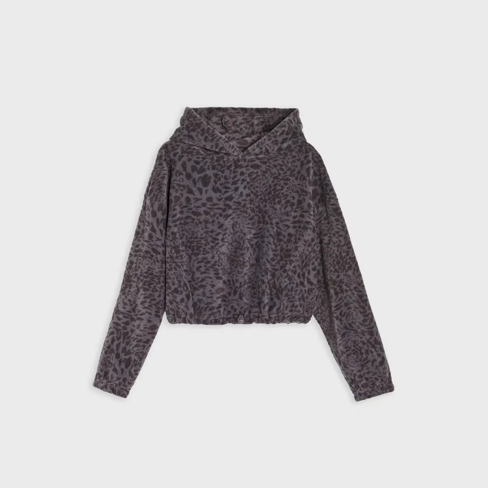 Sinsay Girl's Dark Grey All-Over Muted Leopard Hoodie