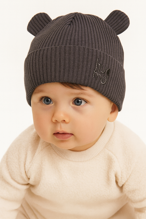 Reserved Baby Boy's Dark Grey Embroidered Beanie Hat | Reserved In Lebanon