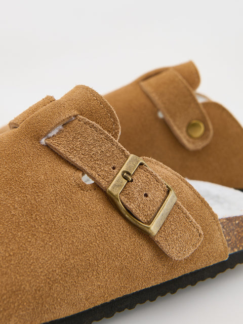 Reserved Girl's Brown Leather Slippers | Reserved In Lebanon