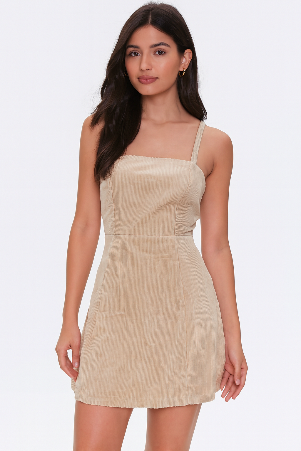 Forever 21 Women's Beige Velvet Ribbed Dress | Forever 21 In Lebanon