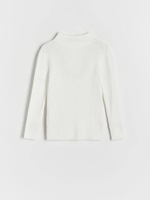 White ribbed sweater on a light gray background