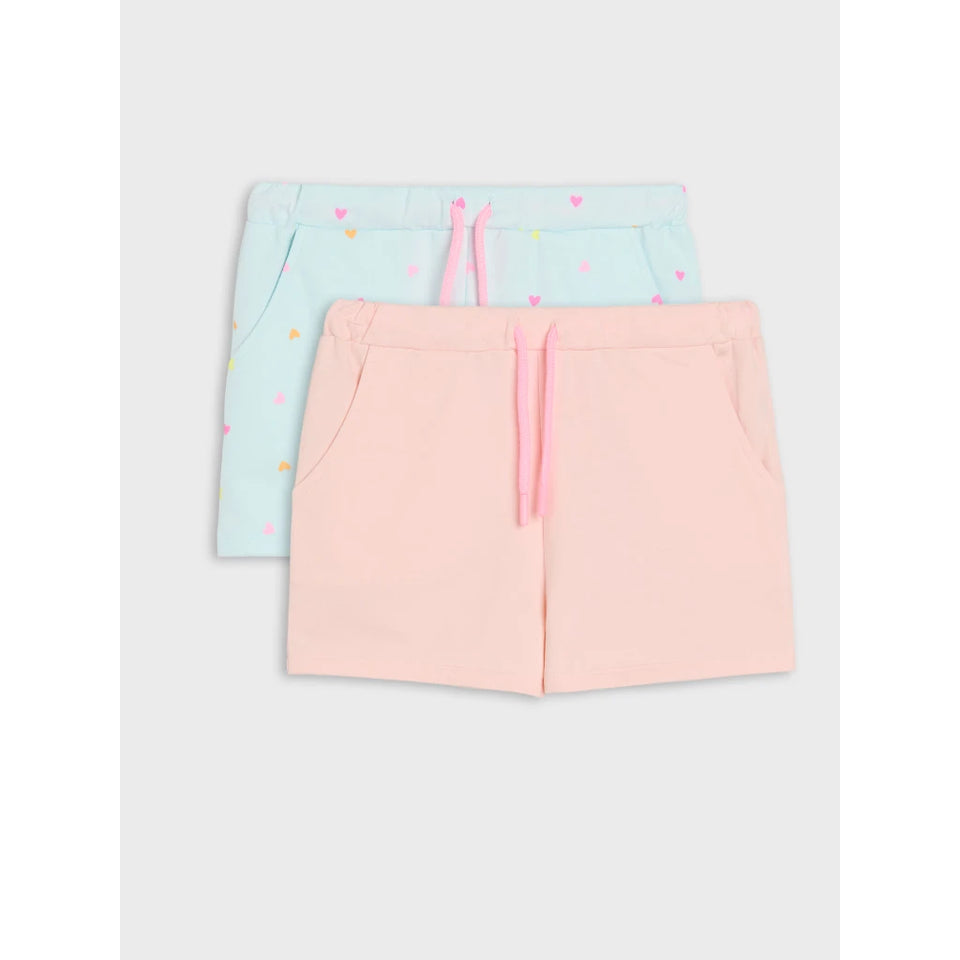 Sinsay Girl's Light Peach And Light Blue Pack Of 2 Heart Print Drawstring Shorts