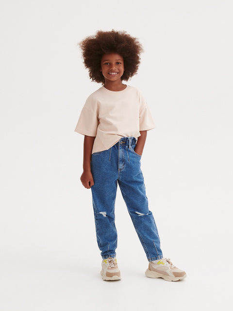 Reserved Girl's Blue Ripped Knees Baggy Jeans | Reserved In Lebanon