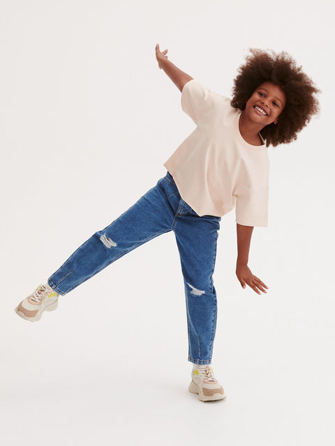 Reserved Girl's Blue Ripped Knees Baggy Jeans | Reserved In Lebanon