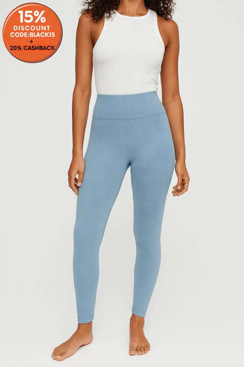 Forever 21 Women's Light Blue Ribbed High-Rise Legging | Forever 21 In Lebanon