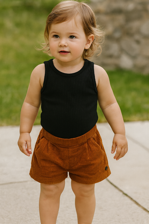 POMPdeLUX Baby Girl's Camel Velvet Shorts | POMPdeLUX in Lebanon
