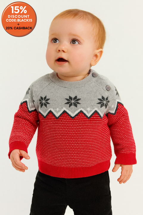 Boboli Baby Girl's Grey/Red Long-Sleeve Wool Blouse| Boboli in Lebanon