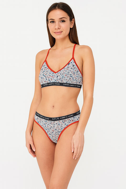Demar Women's Grey Freedom Floral Lingerie Set | Demar In Lebanon