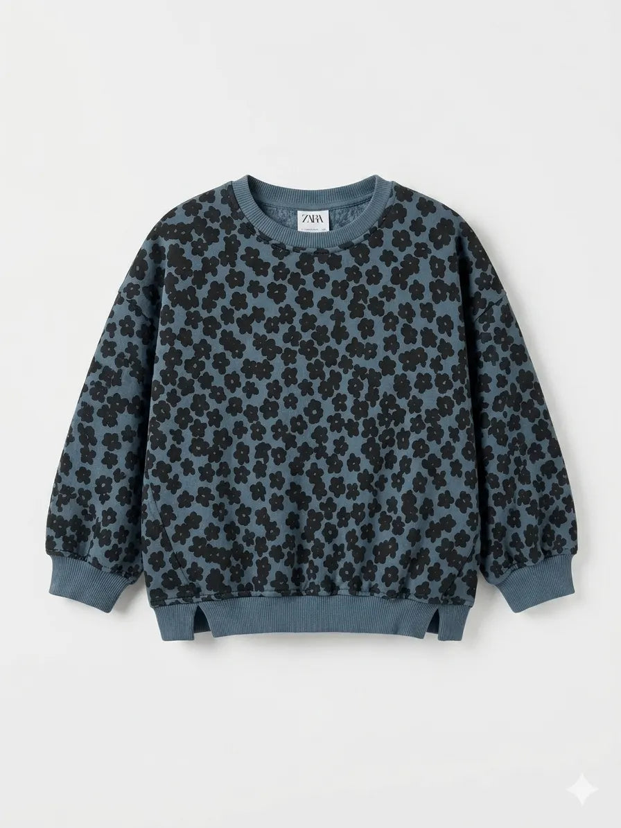 Zara Girl's Dark Blue Floral Sweatshirt | Zara In Lebanon