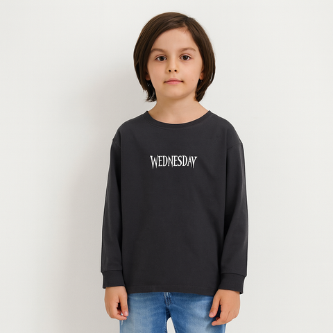 Reserved Boy's Dark Gray Wednesday Chest Printed Long Sleeve Blouse |Reserved In Lebanon