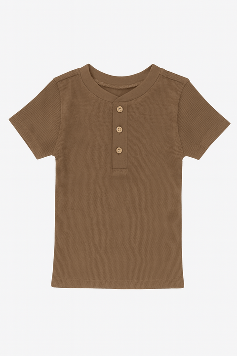 POMPdeLUX Boy's Brown Houston Henley Short-Sleeve T-Shirt |POMPdeLUX in Lebanon