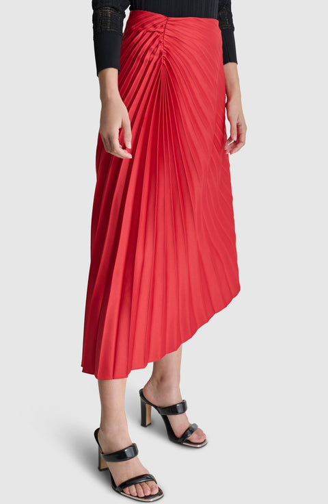 DKNY Women’s Red  Pleated Asymmetrical Midi Skirt | DKNY in Lebanon