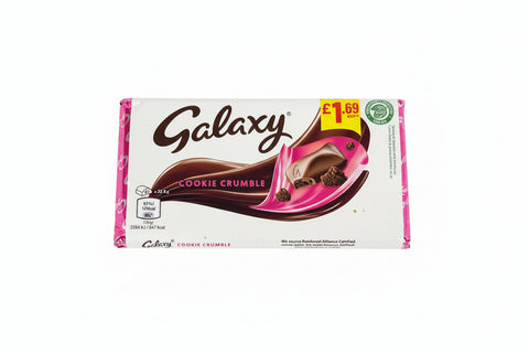 Galaxy Cookie Crumble chocolate bar packaging on a white background