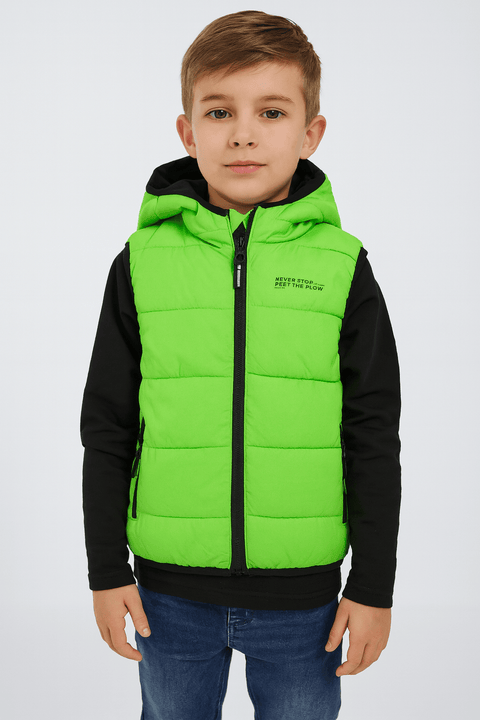 Reserved Boy's Neon Green Hooded Quilted Vest | Reserved In Lebanon