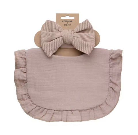Ruffled soft bibs headbands set for toddlers
