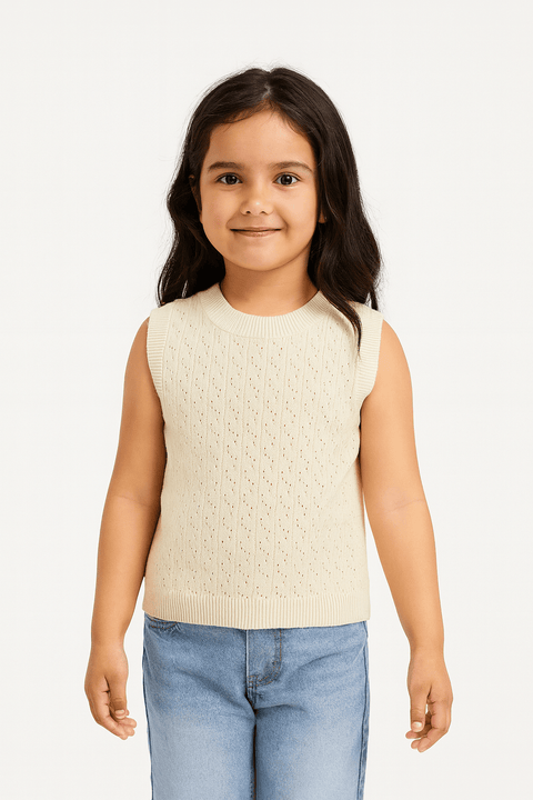 POMPdeLUX Girl's Beige Sleeveless Blouse| POMPdeLUX in Lebanon