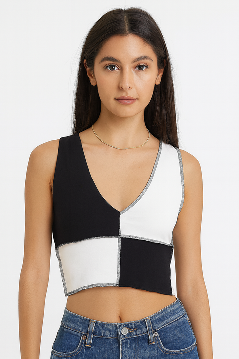 Forever 21 Women's Black & White Open Back Sleeveless Crop Top | Forever 21 In Lebanon
