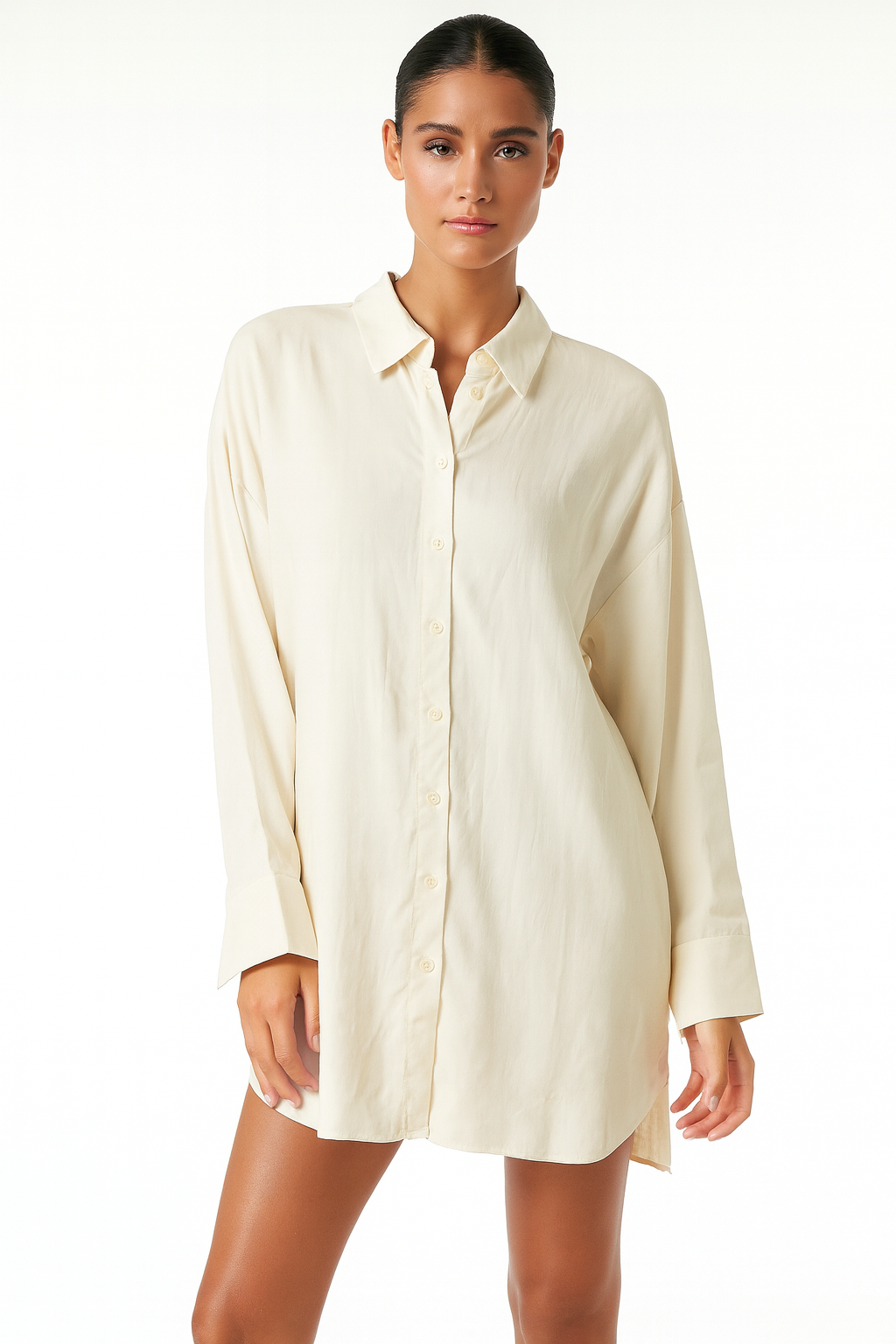 Forever 21 Women's Off White Long Sleeve Shirt Mini Dress | Forever 21 In Lebanon