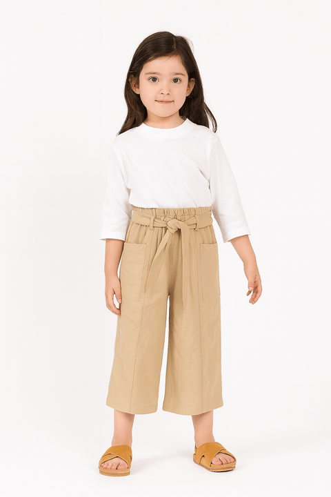 POMPdeLUX Girl's Beige Culotte Trouser | POMPdeLUX in Lebanon