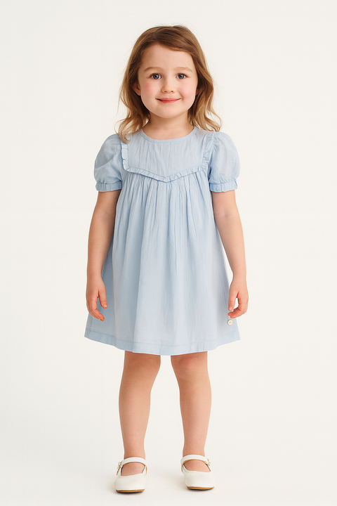 POMPdeLUX Girl's Light Blue Short Sleeve Dress | POMPdeLUX in Lebanon
