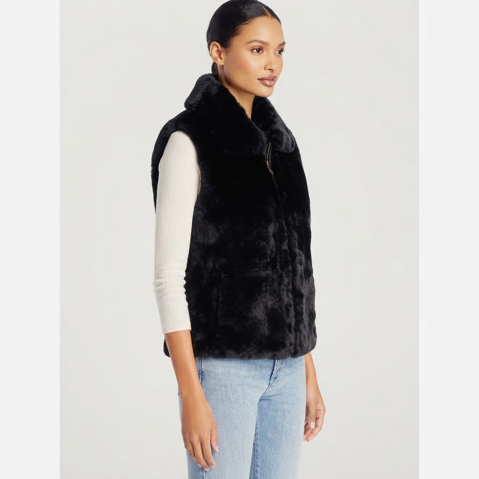 Surell Women's Black Faux Rabbit Fur Vest