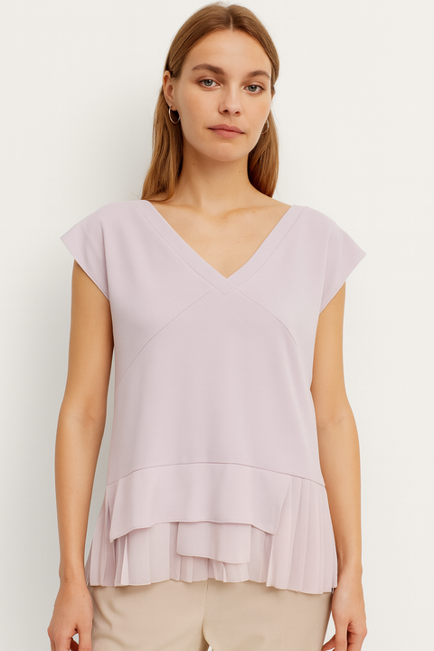Mango Women's Light Purple V-neck Cap Sleeve Blouse |Mango In Lebanon