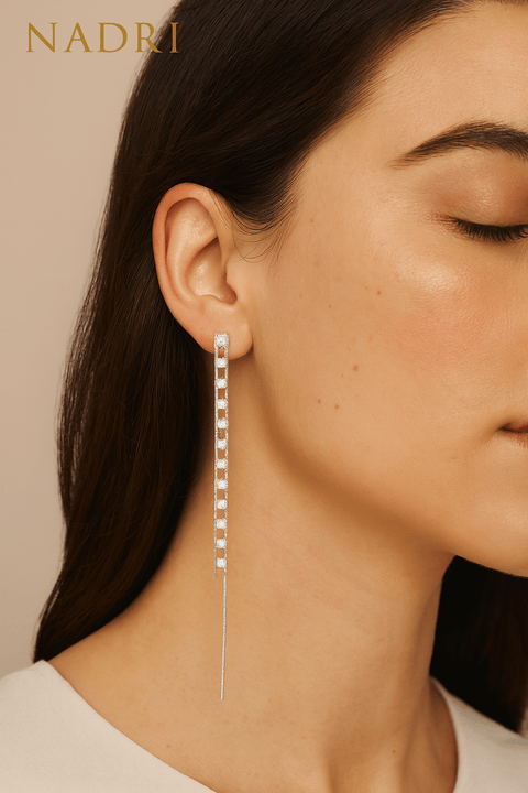 Nadri Women's Silver Long Linear Earrings | Nadri In Lebanon