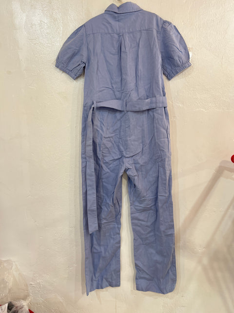 POMPdeLUX Girl's Baby Blue Organic Cotton Short-Sleeve Jumpsuit | POMPdeLUX In Lebanon
