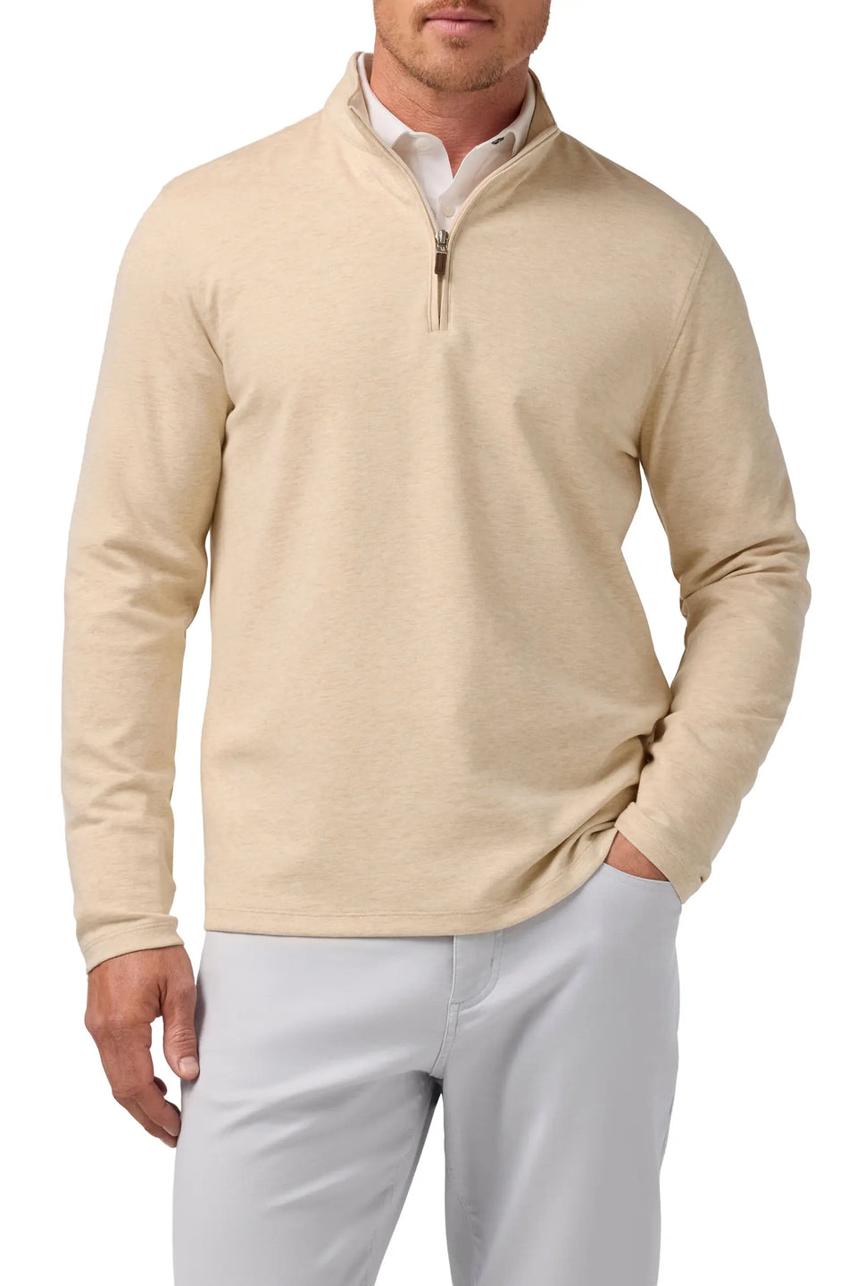 Mizzen+Main Men's Beige KPI Quarter Zip Pullover Sweatshirt