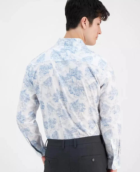 Bar III Men's White & Blue Printed Slim-Fit Amalfi Scenic Dress Shirt|Bar III In Lebanon