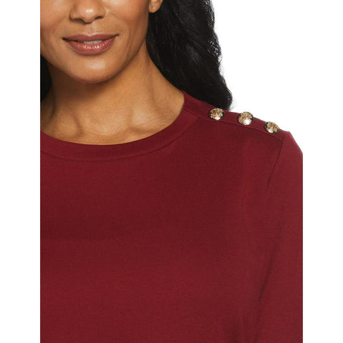 Rafaella Women's Burgundy Ribbed Button Detail Top|Rafaella In Lebanon